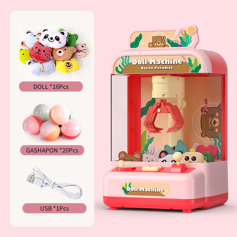 Kid Claw Machine Toy Girl 29CM Mini Gashapon Plush Doll Drawing Machine Animal Crane Grab Fairground Game for Children 3 Year