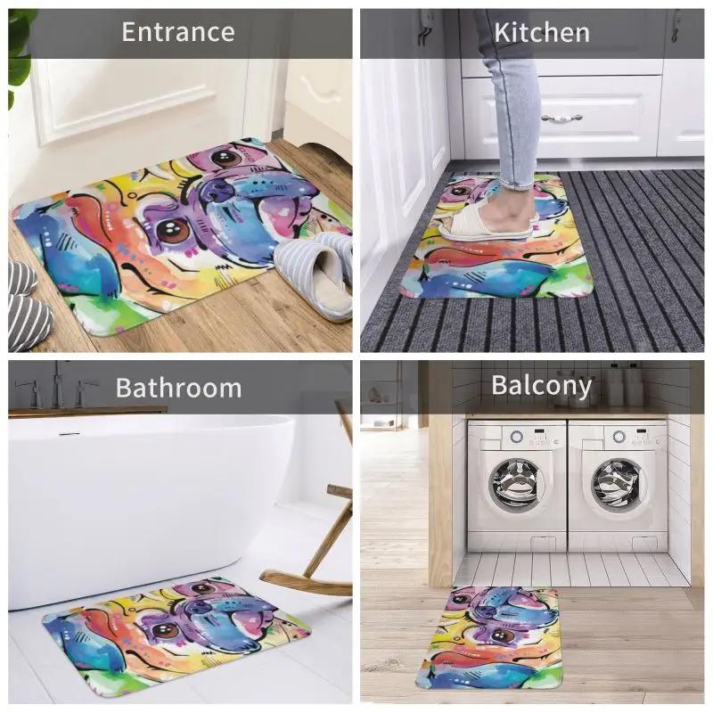 Pug Colorful Pugs Art Dog Pet Lover Floor Door Bathroom Kitchen Mat Anti-Slip Indoor Cute Pet Doormat Toilet Entrance Carpet Rug