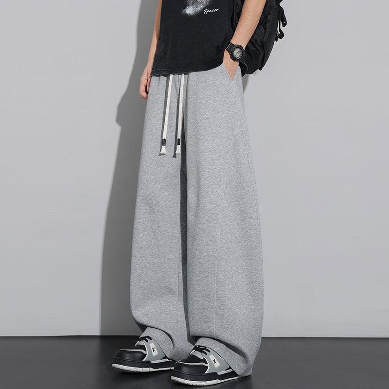 Summer new European, American and Japanese scimitar splicing loose gray straight wide-leg casual pants men's very light pants