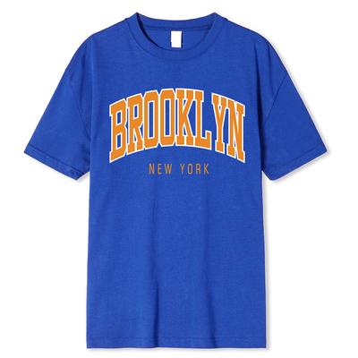 Brooklyn New York Hip Hop Funny Printing Male Tshirt Summer Loose 100% Cotton T Shirt Breathable Shoulder Drop Tee Clothes