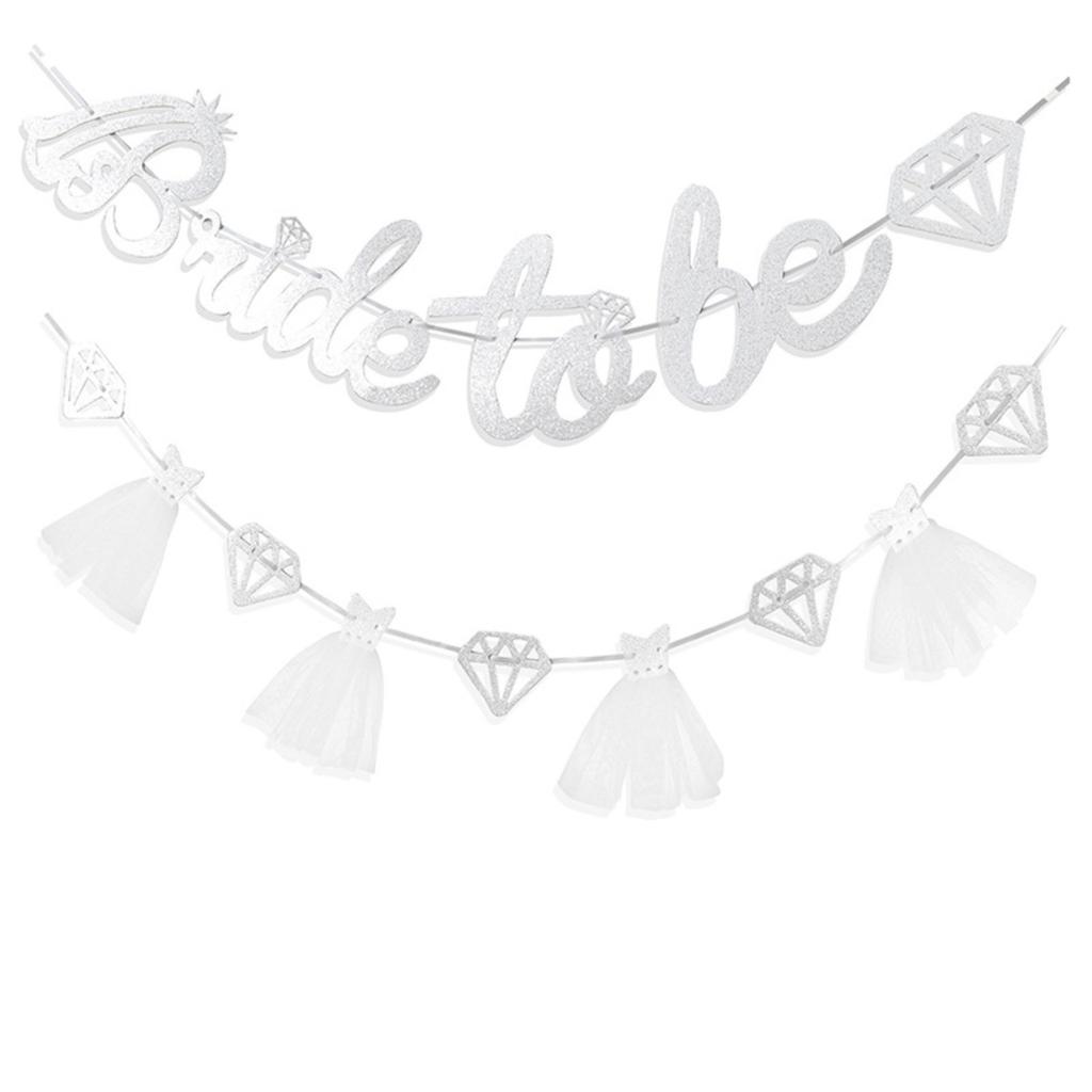 Bridal Shower Decorations, Bride To Be Banner, Wedding Dress Diamond Silver Glitter Bride Garland Bunting for Bridal Shower Party Decorations Supplies