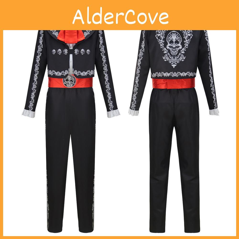 Mexican Sugar Skull Costume For Men With Long Sleeve Jacket And Pants For Festive Events