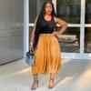 Women's Elastic Waist Wide Leg Capri Pants Loose Straight Leg Denim Culottes Streetwear Casual Cropped Trousers