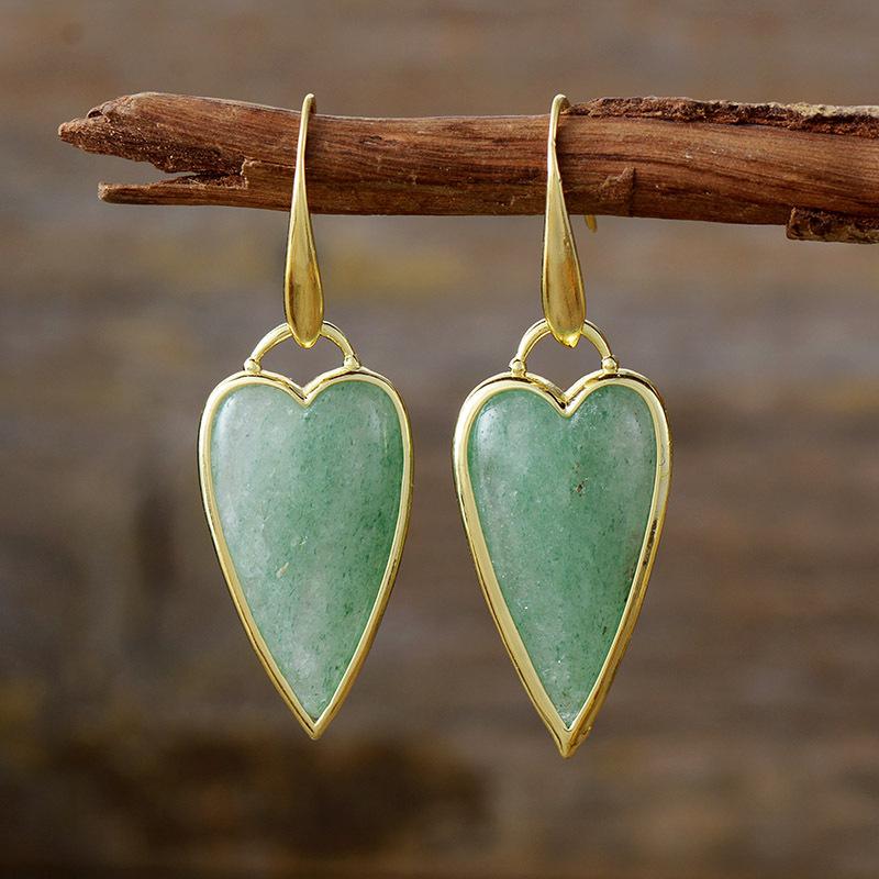 Luxury New Simple and High Quality Natural Stone Heart Crystal Tiger Eye Pendant Earrings Earrings European and American Popular Jewelry