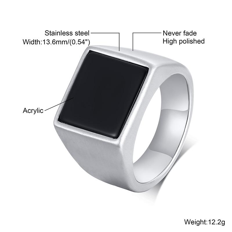 Ring for Men, Stainless Steel Square Signet Ring, Black Enamel Men's Pinky Rings,Gents Zircon