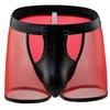 Low Waist Hollow Out Erotic Lingerie Sexy Mens Underwear Man Clothing Patent Leather Red Sheer Mesh Pouch Low Waist Briefs