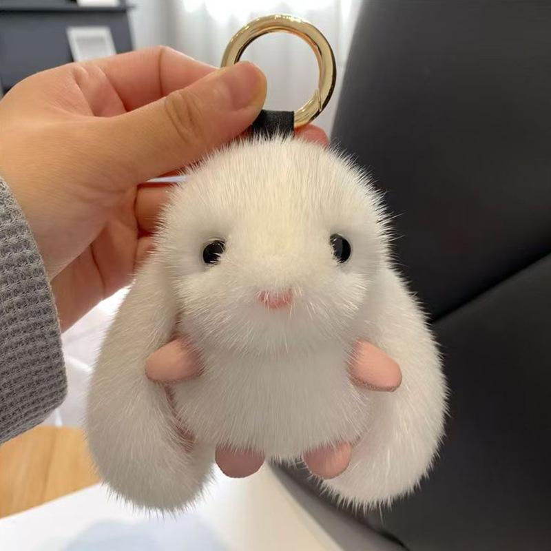 

Long-Eared Faux Mink Rabbit Plush Keychain & Backpack Charm - Cute Birthday Gift Ornament білий
