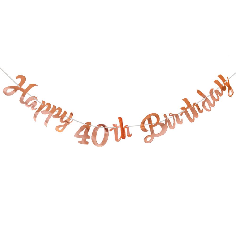 Rose Gold & Black Happy Birthday Banner for 18th, 40th, 50th, 70th Celebrations