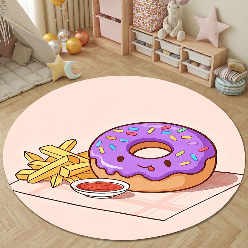 Statement Round Minimal Multicolor Carpet, Non-Slip Floor Mat for Living Room