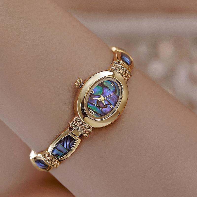 Women Shells Bracelet Watches Oval Dial Clock Quartz Wristwatch