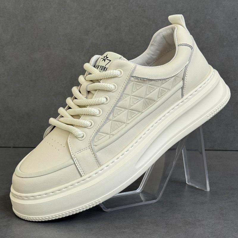 Cross-Border Little White Shoes Men'S Autumn New Breathable Men'S Versatile Trendy Shoes Leather Thick-Soled Light Heightening Board Shoes Men