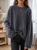 2026 Autumn/Winter Women's Loose Fit Drop Shoulder Knit Pullover Sweater - Solid Color