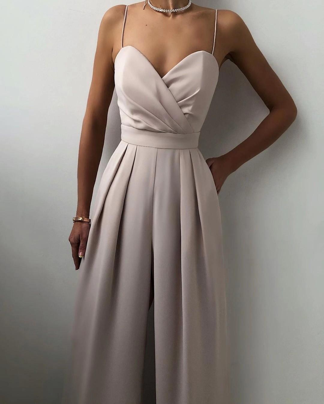 

Women s Casual Suspender Waist Straight Floor,length Jumpsuit Material: Stainless Steel M бежевий