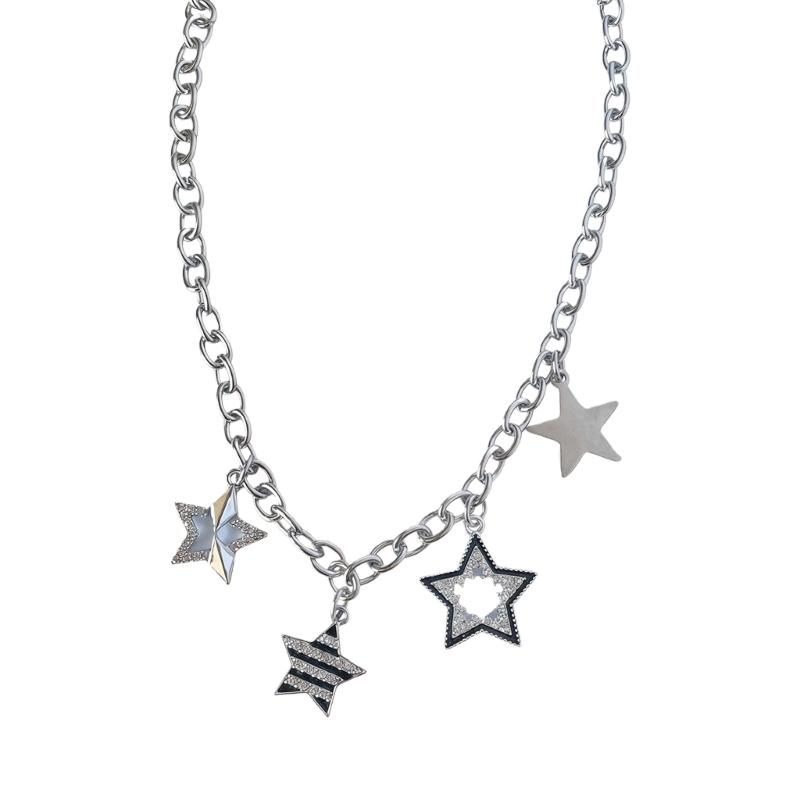 

Minimalist Black And White Star Necklace Featuring Diamonds Accents Adjustable Chain For Daily Fashion Wear Style 1