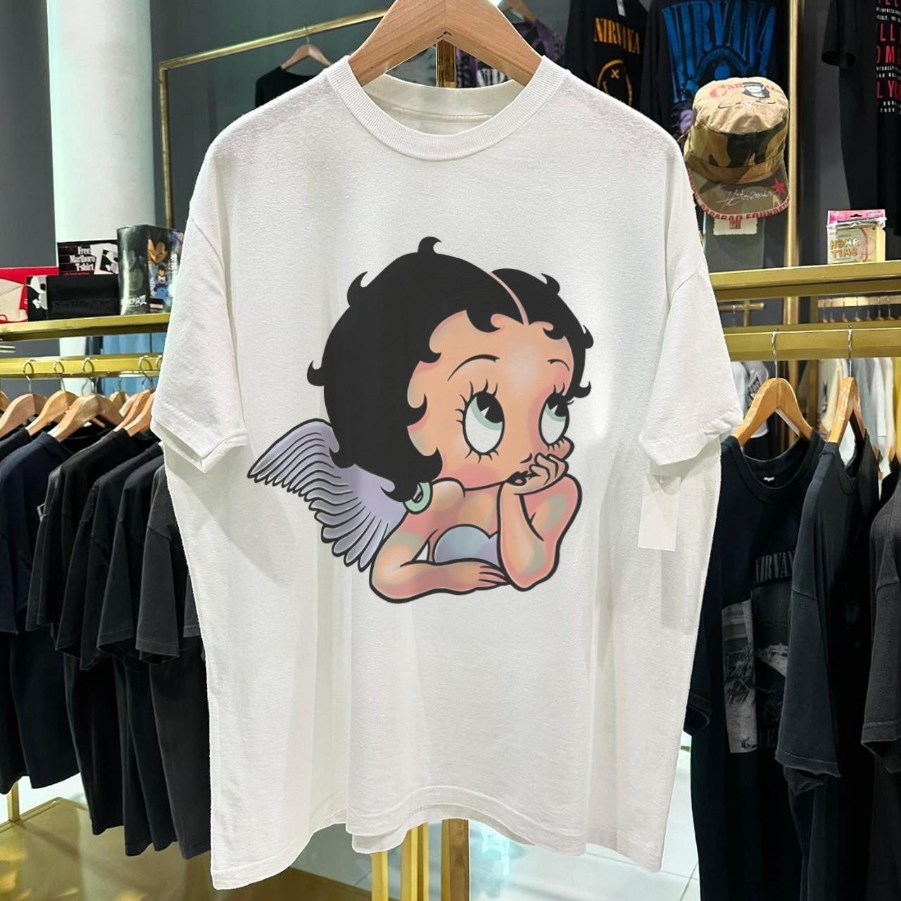 9O S Heavenly Betty Washed T-Shirt White M 3XL