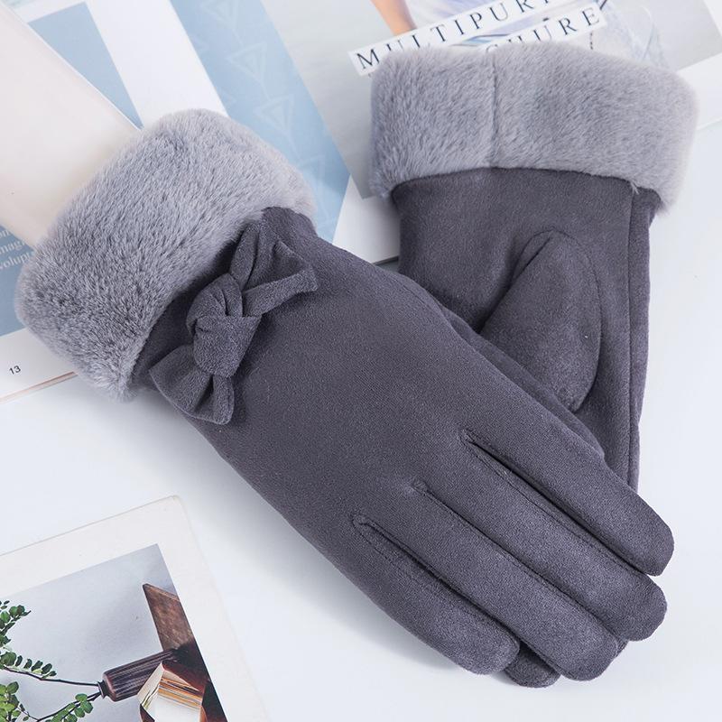 Suede Gloves for Women In Autumn and Winter Thickening and Velvet Sports Outdoor Mittens Motorcycle Riding Gloves.