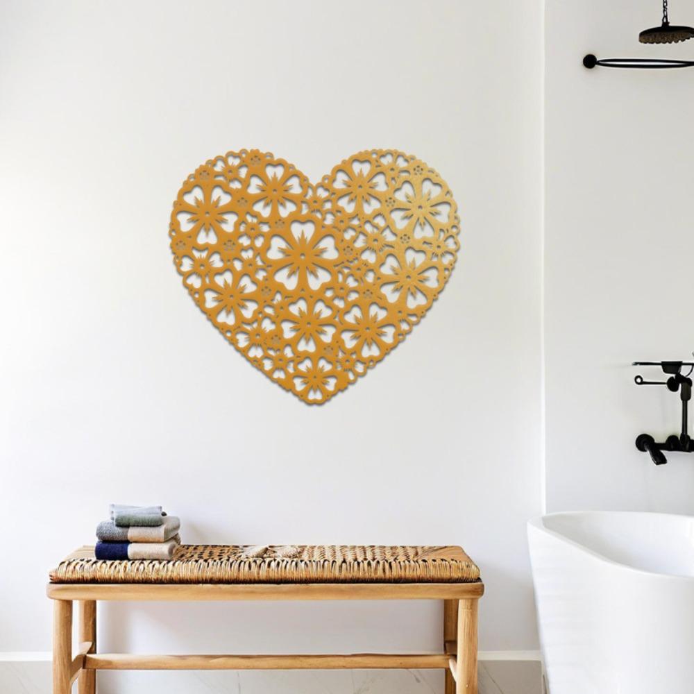 Large Vintage Wrought Iron Heart Wall Decor Floral Metal Art Indoor Outdoor Hanging Gift for Valentine Wedding Anniversary Living Room Bedroom