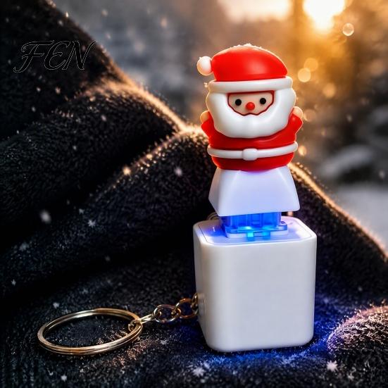 LED Festive Sound Pendant Santa Light Keychain, Interactive Glowing Christmas Ornament with Tunes, Holiday Sensory Play Tool USB-C Rechargeable Fidget
