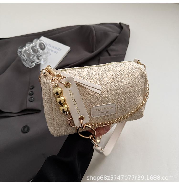

Straw bag women s bag 2025 new fashion chain messenger bag mini woven shoulder pillow bag rattan beach bag