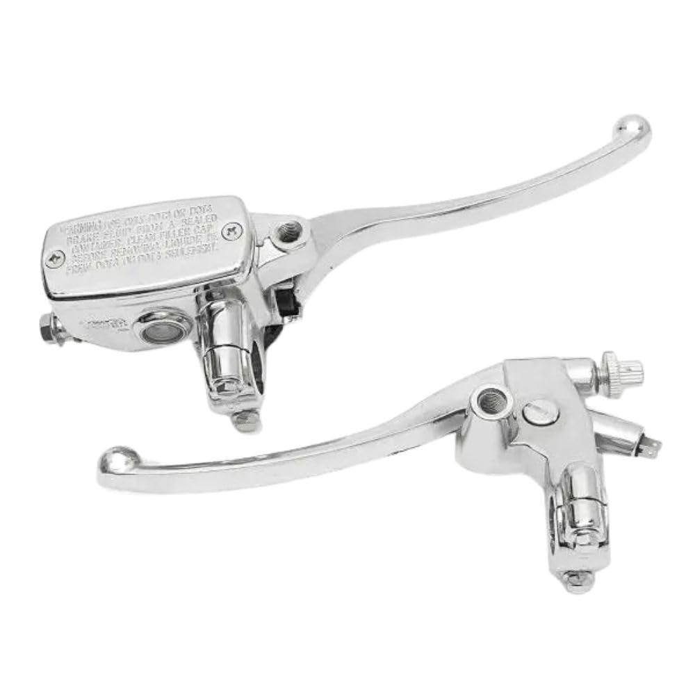 

one+lifestyle Motorcycle Brake and Clutch Lever Set (Silver) with Master Cylinder, 1-inch Handlebar Compatible, Universal Fit, Chrome Plated, for Drag