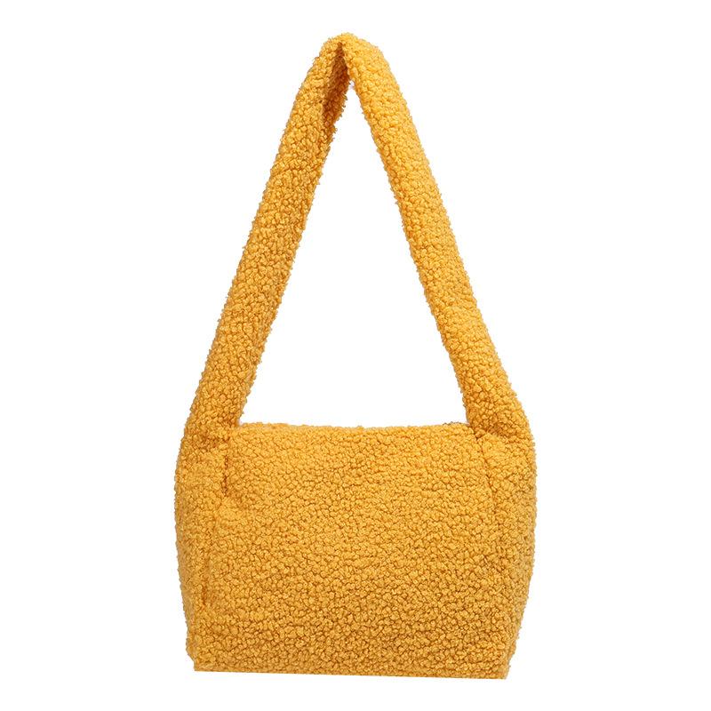 New autumn and winter plush handbag small square bag shoulder bag large capacity solid color personalized niche design