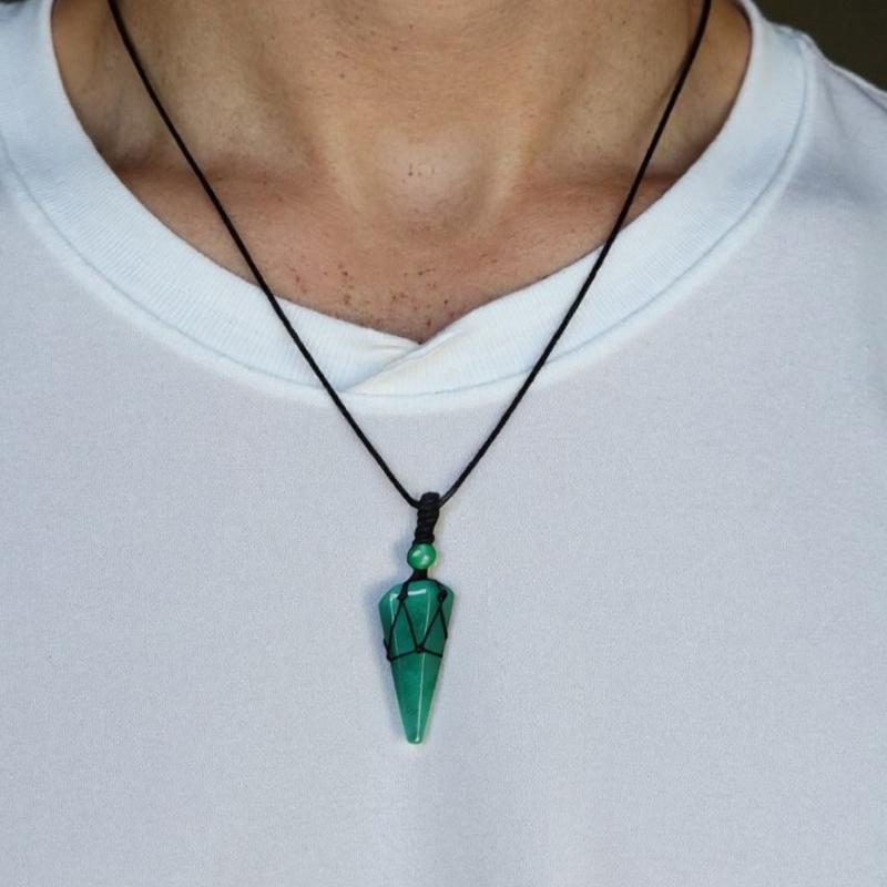 Hexagonal Cone Mesh Pendant Necklace With Natural Opal Gemstones Elegant Portable Jewelry for Women