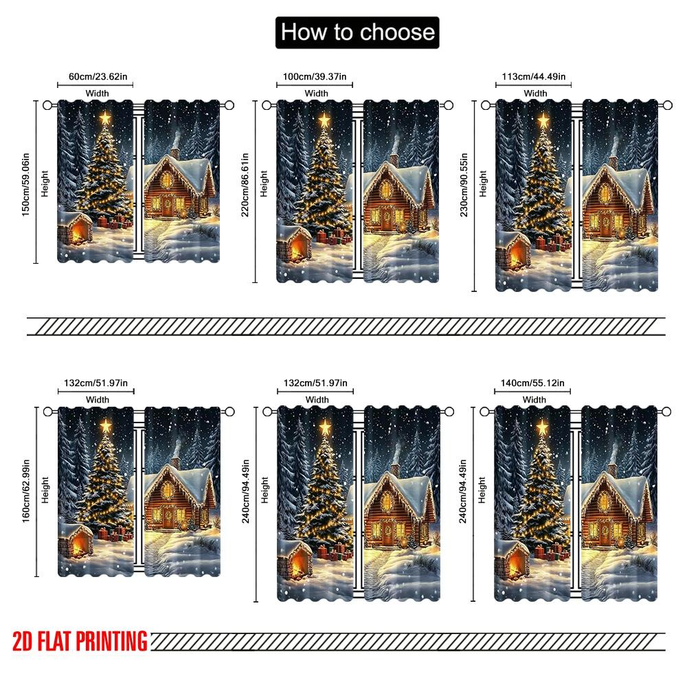 2pcs 2D Flat Printing Christmas Window Drapes Holiday Christmas House Versatile Durable Polyester Without Electricity Spring