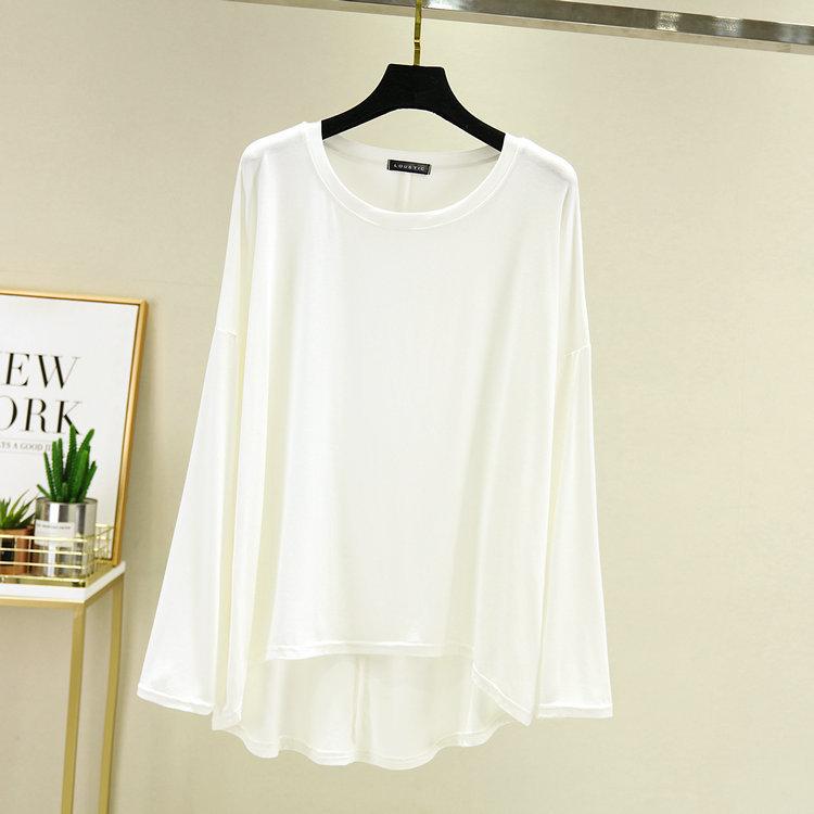 Women's Loose Crew Neck Long Sleeve Modal T Shirt Thin Solid Color Casual Spring Summer Outerwear Basic Layering Top Plus Size