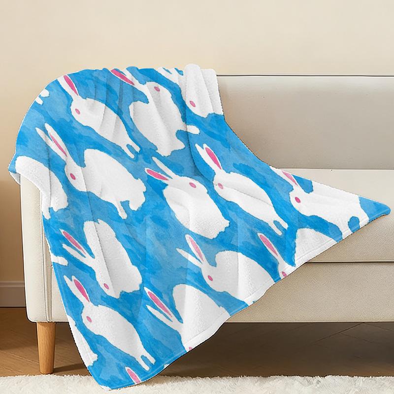 Soft Rabbit Print Flannel Blanket – Cozy Plush Throw with Fresh Colors, Ideal for Couch Naps, Dorm Beds, Home Decor, Halloween & Christmas