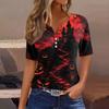 Women’s Casual Halloween Printed V Neck Short Sleeve Button T Shirt Top with and Pumpkin Pattern for Holiday Wear