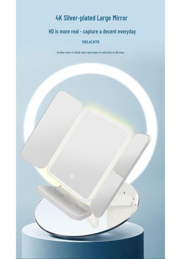 Folding LED Makeup Mirror with Light for Bedroom or Dorm Vanity