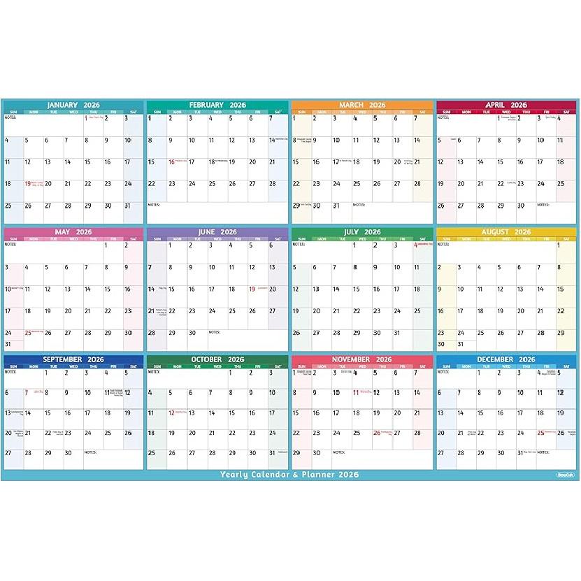 Yearly Wall Calendar 2026 - Large Yearly Calendar 2026, Jan 2026 - Dec 2026, 25.2" x 38.2" (Open), 2026 Calendar, Large Wall Calendar 2026, Full Year