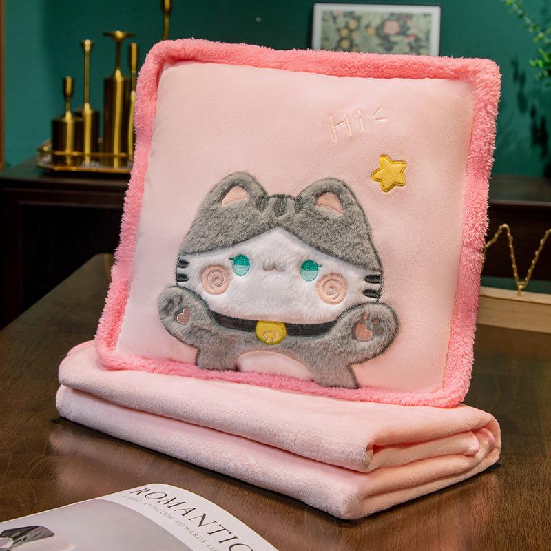 Cartoon 2-in-1 Cushion & Blanket: Dual-Use Hand Warmer, Leg Cover, Nap Pillow Doll for Office