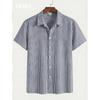 Mens Seersucker Striped Short Sleeve Shirt Casual Breathable Summer Beach Button Down Top