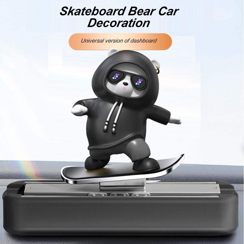 2 In 1 Cartoon Sliding Skateboard Bear Temperary Parking Number Plate Car Ornament with Magnetic Automobile Interior Decoration