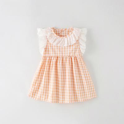 Girls Dress Summer Dress New Children Casual Plaid Skirt Foreign Style Princess Dress