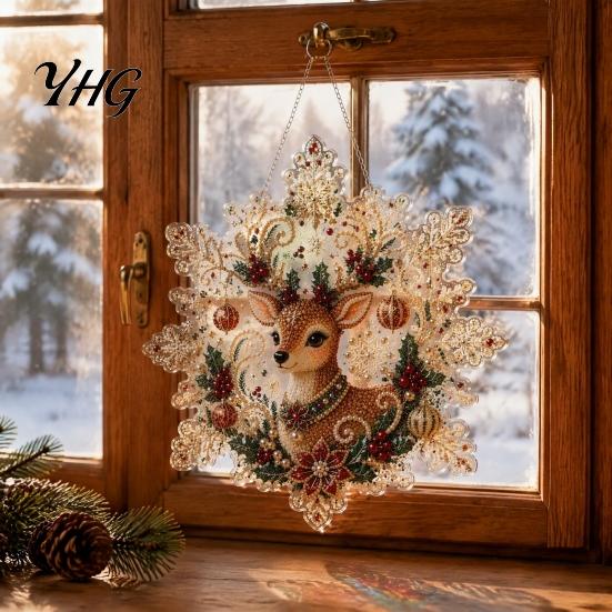 Acrylic Snowman Pendant Decorations Christmas with Metal Chain, Double-sided Printed 2D Snowflake Romantic Winter Seasonal Pendant, Wall Window