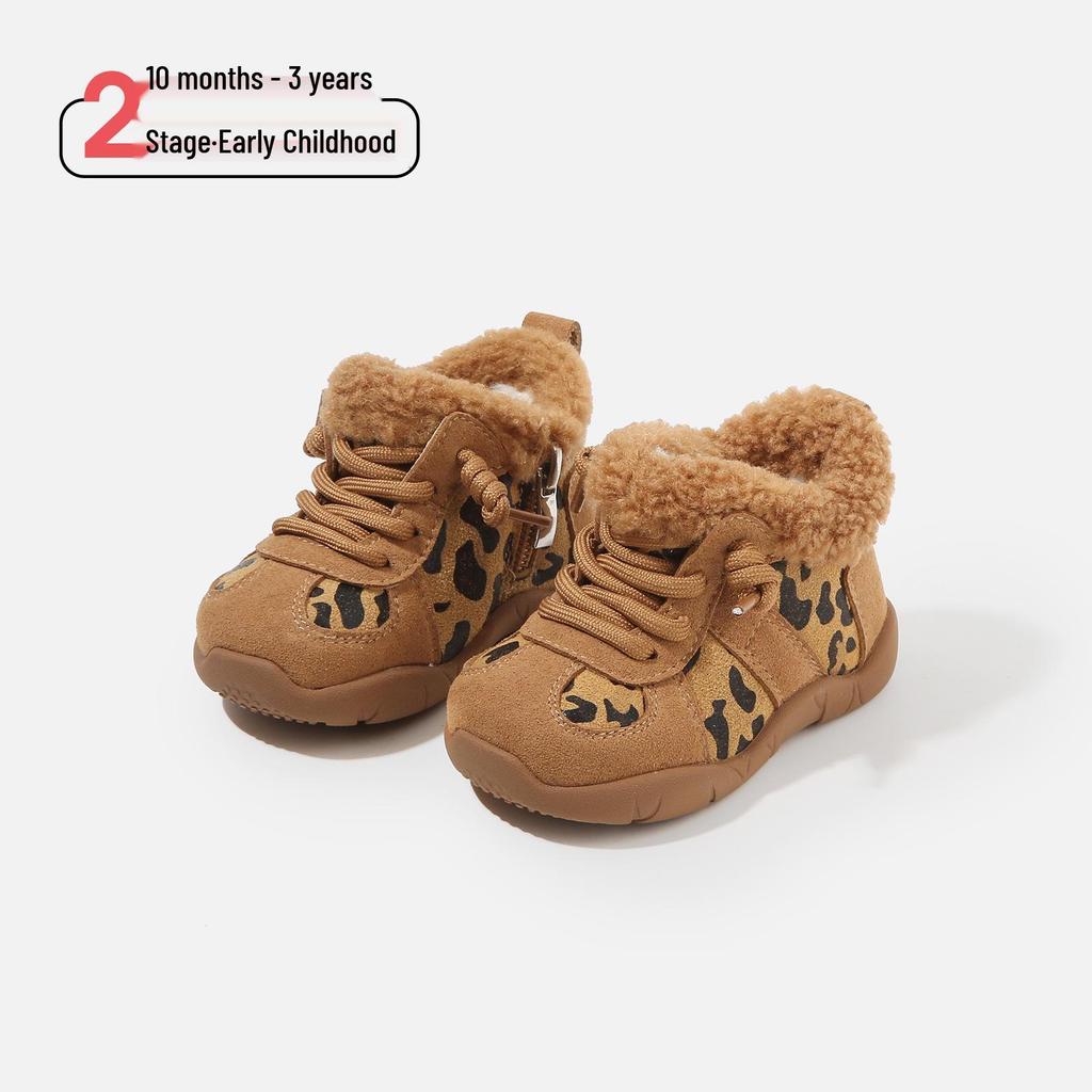 Infant Toddler Cotton Sports Shoes - Leopard Print, Velvet-Lined Casual Winter Footwear for Boys & Girls