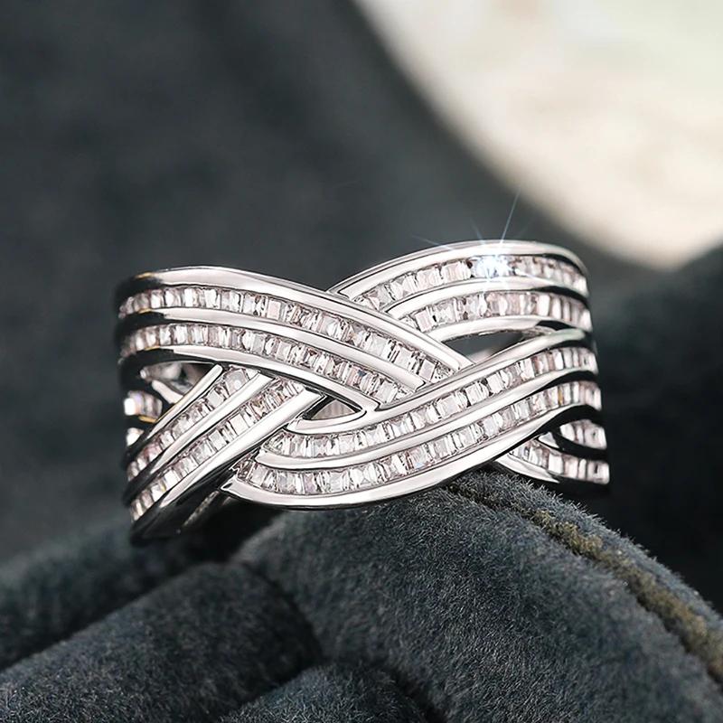Huitan New Trendy Cross Design Rings Female Brilliant Shiny Cubic Zirconia Finger Accessories Delicate Chic Women Party Jewelry