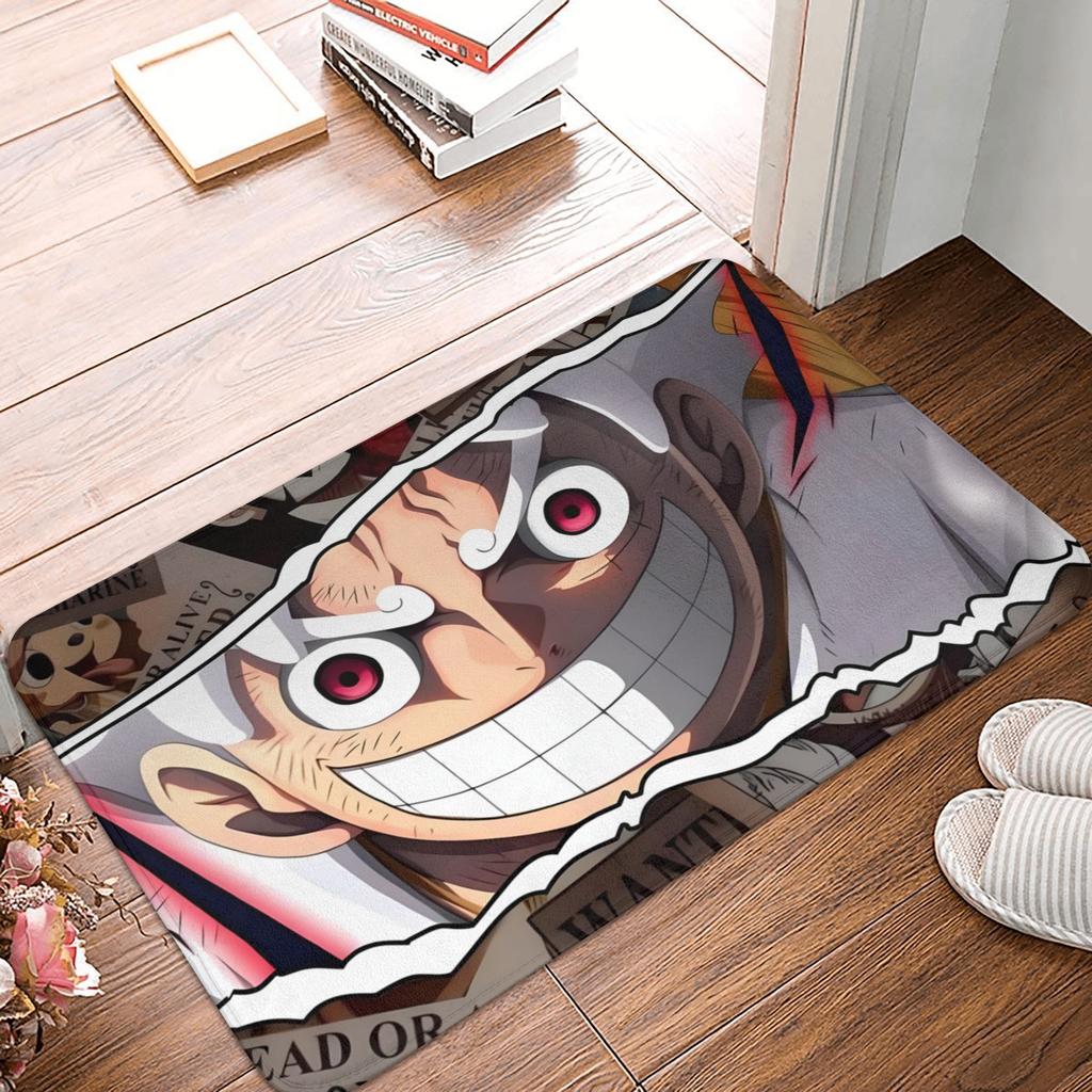 Anime One Piece Front Door Mat Anti-Slip Outdoor Absorbent Straw Hat Pirates Luffy Doormat Garden Garage Entrance Rug Carpet