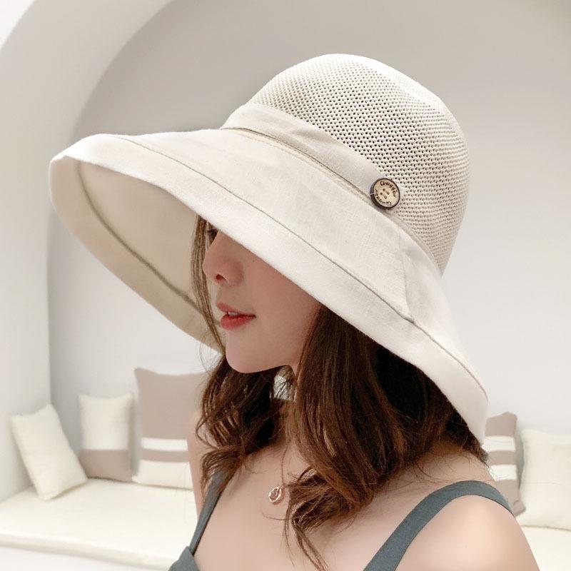 Women's Summer UV-Protection Wide Brim Bucket Hat with Face Covering - Korean Style