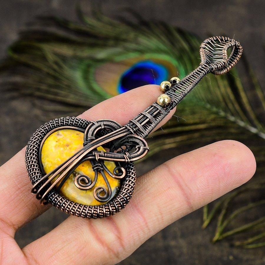 Pandantiv învelit cu sârmă de cupru, pietre prețioase de jasp natural, lucrat manual 3,86 y2f37