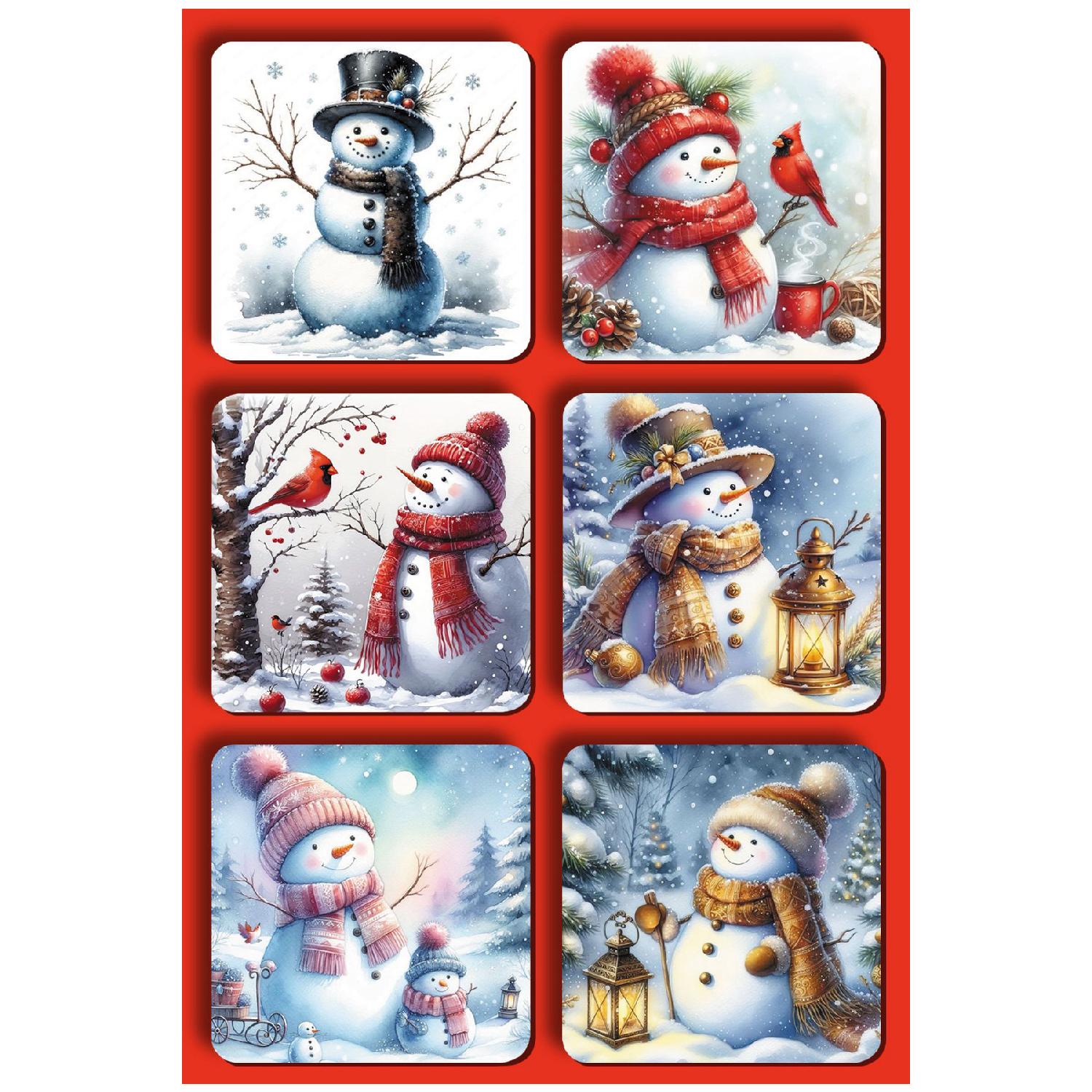 

Набор из 6 новогодних подставок Новогодний Санта-Клаус Снеговик Зимние пейзажи Ностальгический подарок