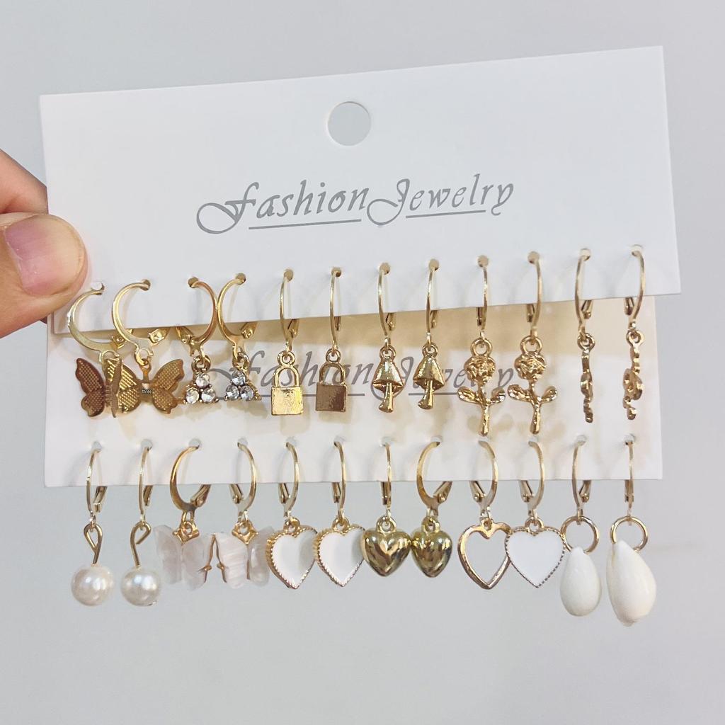 XP17 Gold Geometric Pearl Hoop Earring Set