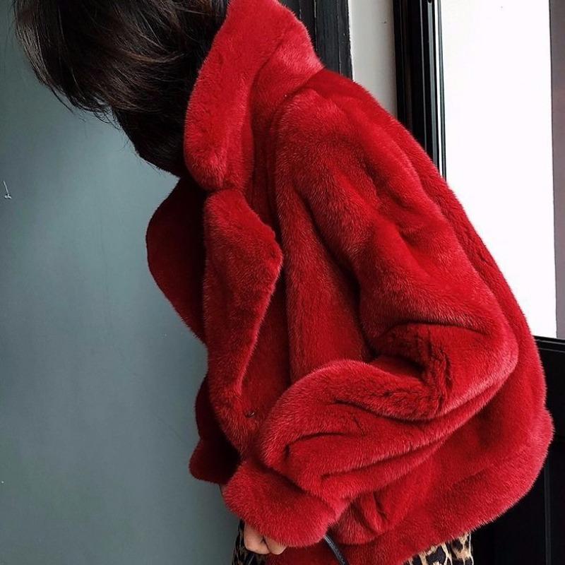 Autumn and winter new imitation mink coat women's short imitation fur silhouette coat imitation mink imitation fur