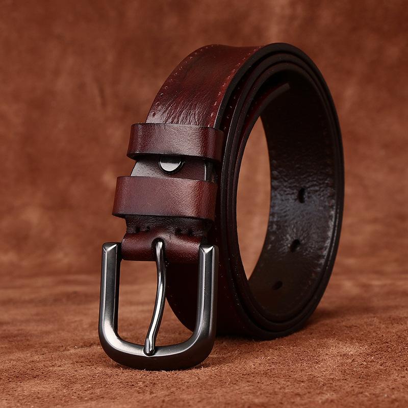 Opasek Unisex Široký retro Módní Kožený Spona Pásek První vrstva Hovězí kůže Volnočasové džíny Pásek