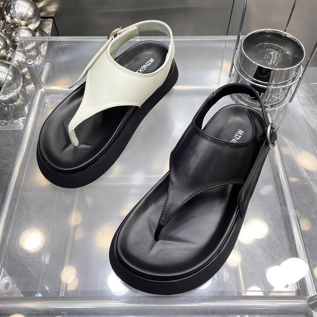 European Station 2025 Summer New Fetal Cow Pure Leather Platform Casual Sandals Fashion Simple Versatile Toe Sandals Women