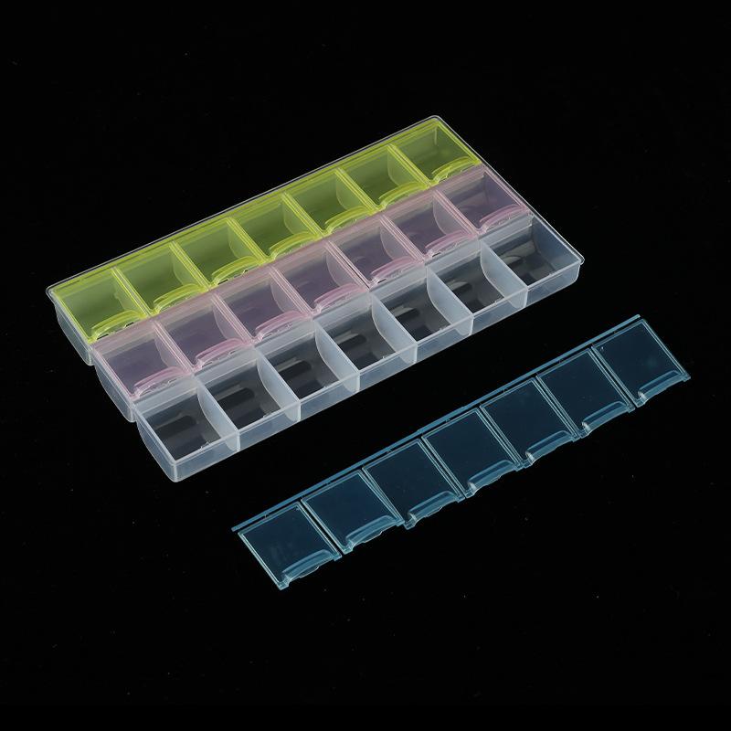 Health Care Portable One-week Reminder 3 Rows of 21-grid Rainbow Diamond Storage Box