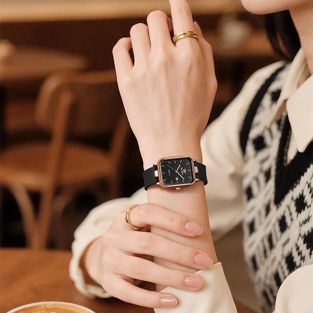 OLEVS Quartz Easy To Silicone Date Popular Gift for Rose Gold Black Women's Watch, Luminous, Read, Waterproof, Band, Display, Women, &