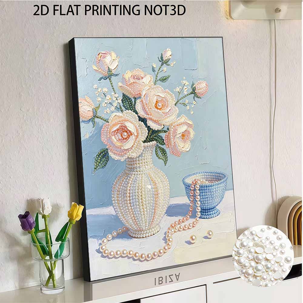 Handgemachtes Perlenmalerei-Set Elegante Rosen DIY Rahmenloses 3D Perlenkunst Leinwand Kreative Freizeit Heimdekoration Geschenk